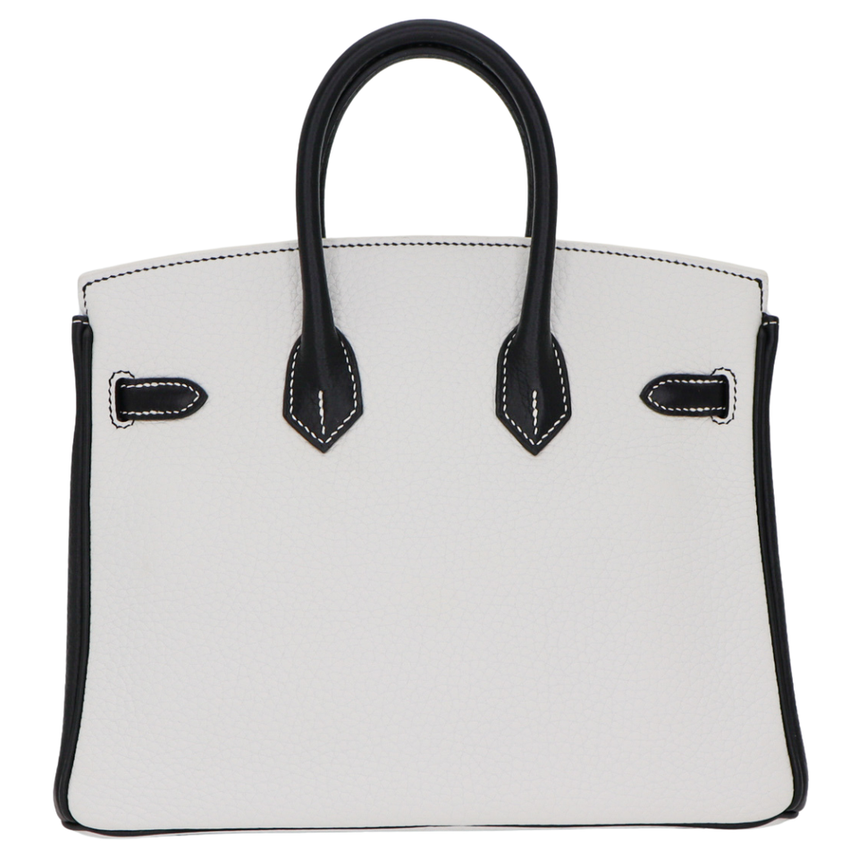 Hermes25cm Birkin HSS White/ Black Clemence Leather Brushed Palladium Hardware