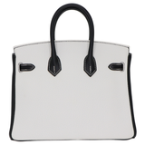 Hermes25cm Birkin HSS White/ Black Clemence Leather Brushed Palladium Hardware