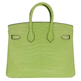 Hermes25cm Birkin Jaune Bourgeon Matte Porosus Crocodile Palladium Hardware