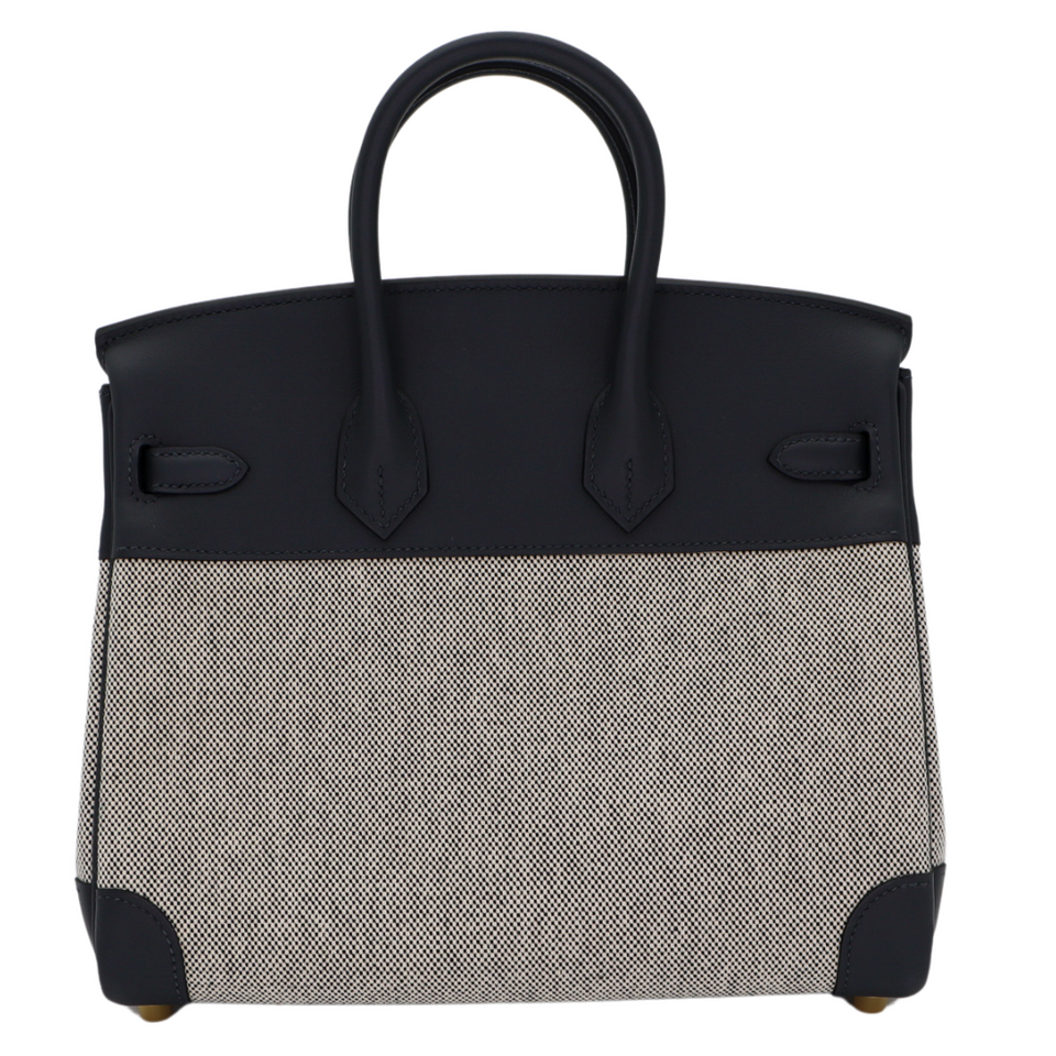 Hermes25cm Birkin Gris Misty Toile/ Swift Leather Permabrass Hardware