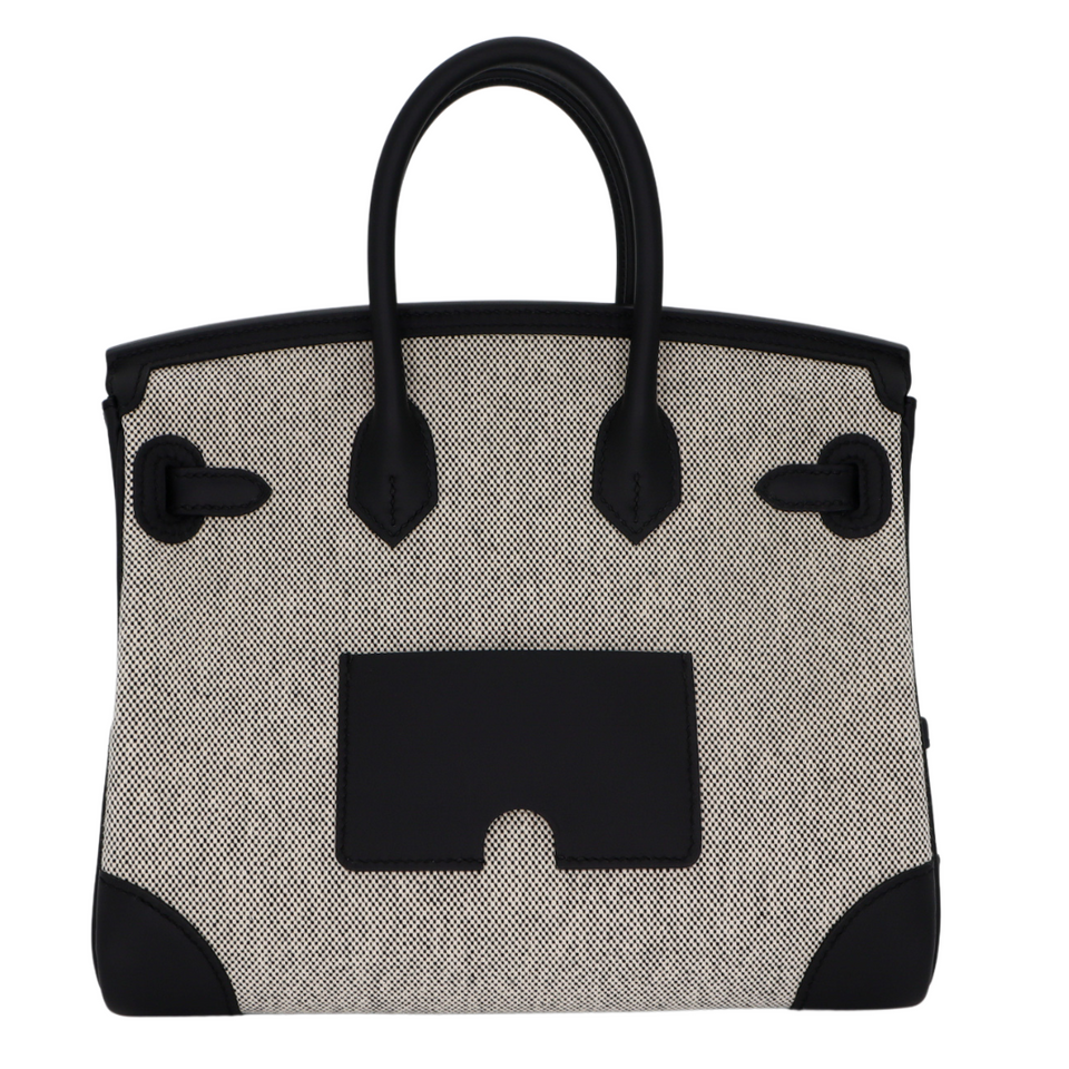 Hermes25cm Birkin Cargo Ecru/ Black Canvas/ Swift Leather Palladium Hardware