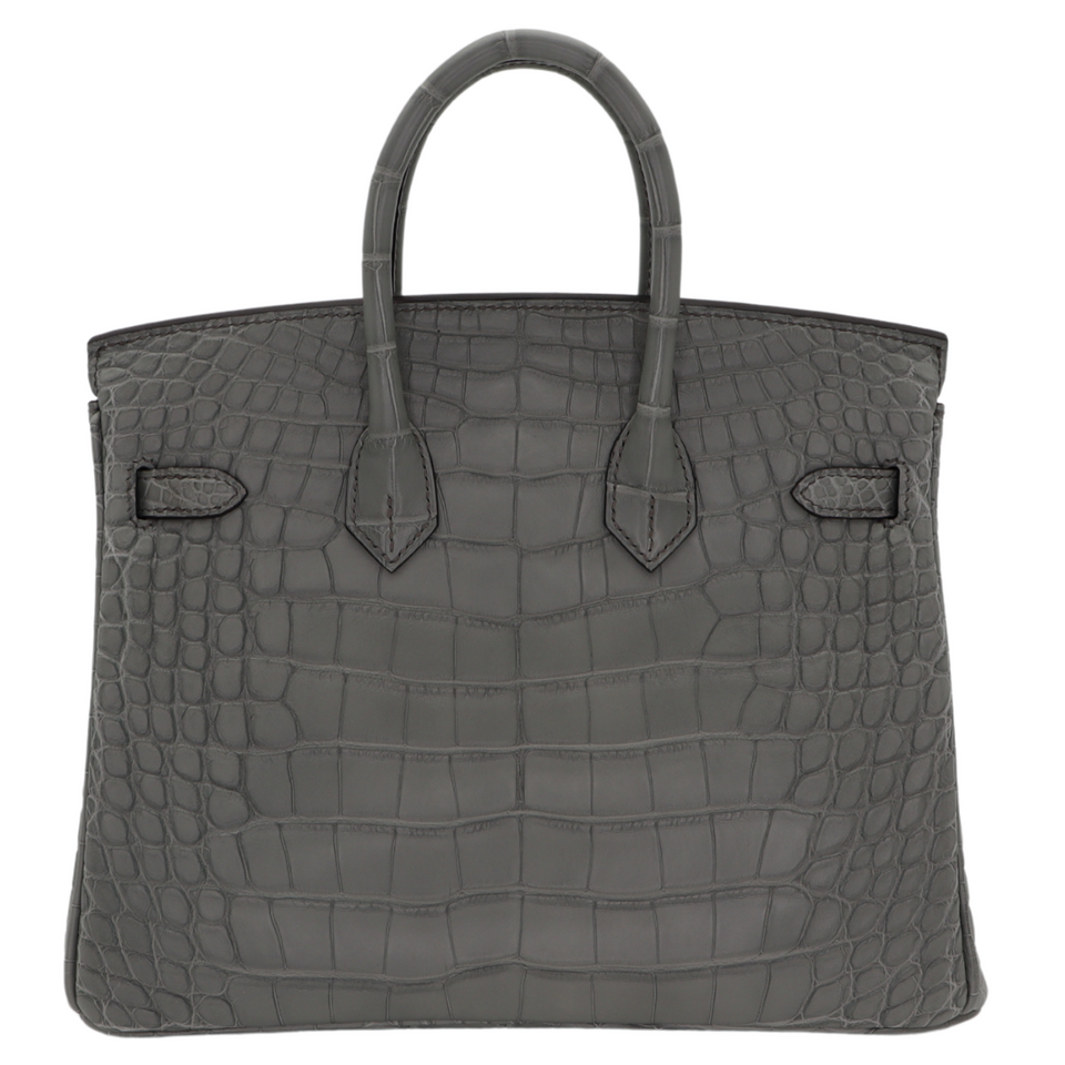 Hermes25cm Birkin Gris Cement Matte Alligator Palladium Hardware