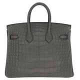 Hermes25cm Birkin Gris Cement Matte Alligator Palladium Hardware