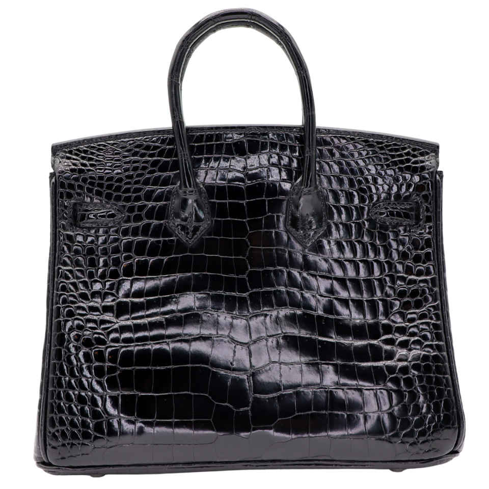 Hermes25cm Birkin Black Shiny Porosus Crocodile Diamond Hardware