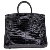 Hermes25cm Birkin Black Shiny Porosus Crocodile Diamond Hardware