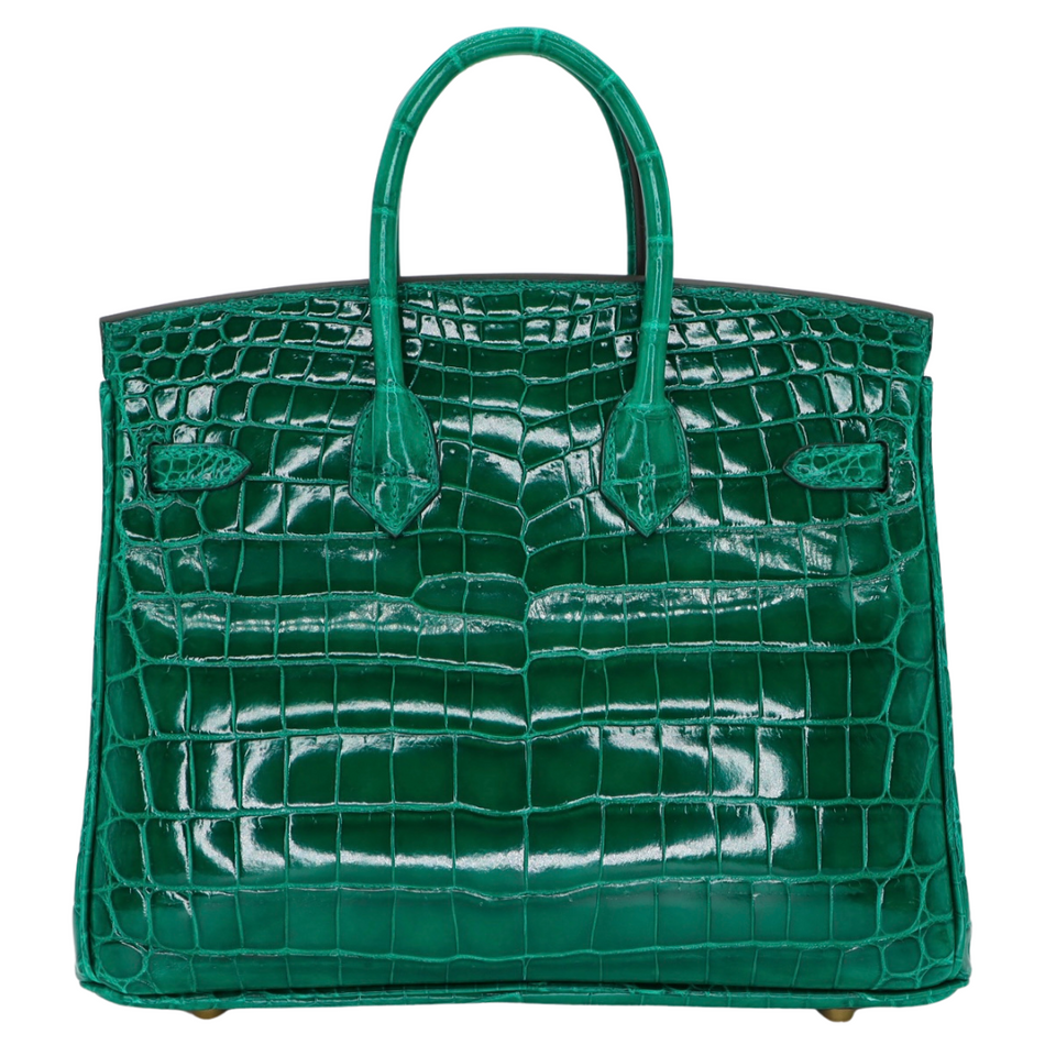 Hermes25cm Birkin Emerald Shiny Niloticus Crocodile Gold Hardware