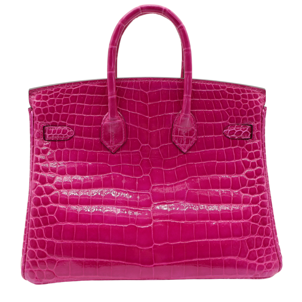 Hermes25cm Birkin Rose Scheherazade Shiny Porosus Crocodile Palladium Hardware