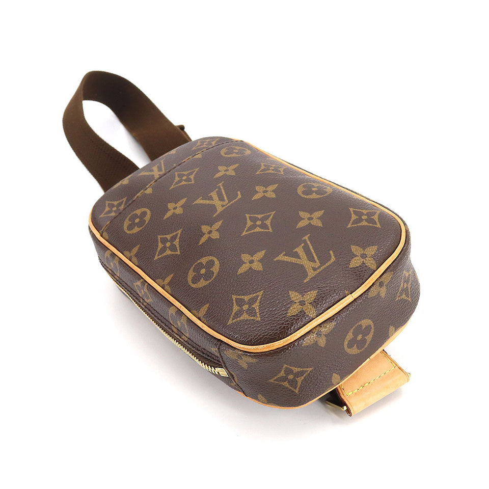 Louis Vuitton Monogram Pochette Gange Body Bag Brown Gold Metal Fittings