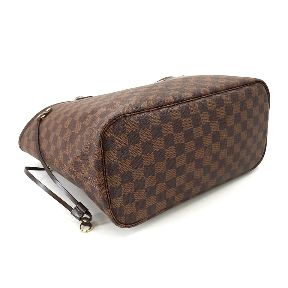 Louis Vuitton Damier Neverfull MM Tote Bag Ebene Brown Cerise Gold Metal Fittings