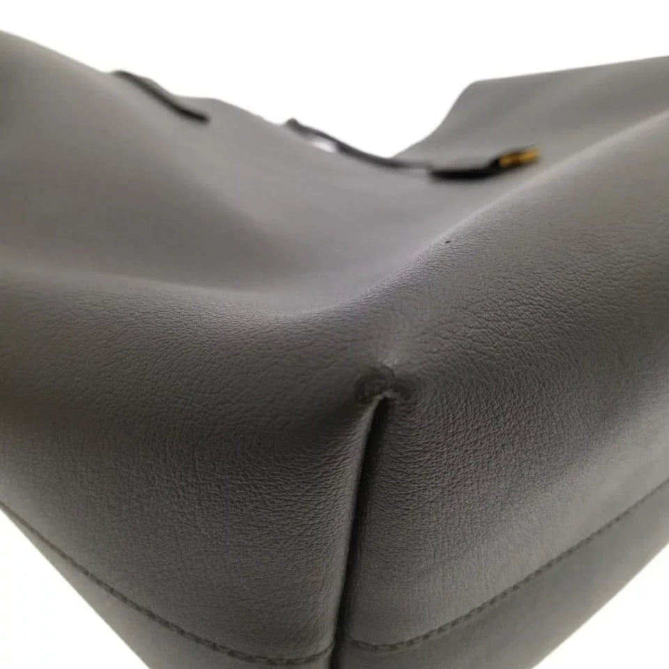Saint Laurent- Paris Logo Print East Waist Leather Tote Bag Gray