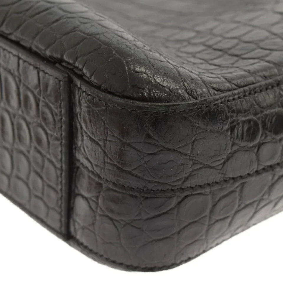 Saint Laurent- Paris Museum Crocodile Embossed Briefcase Leather Black