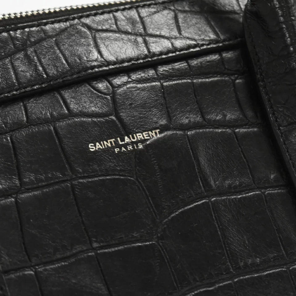 Saint Laurent- Paris Museum Crocodile Embossed Leather Briefcase Black