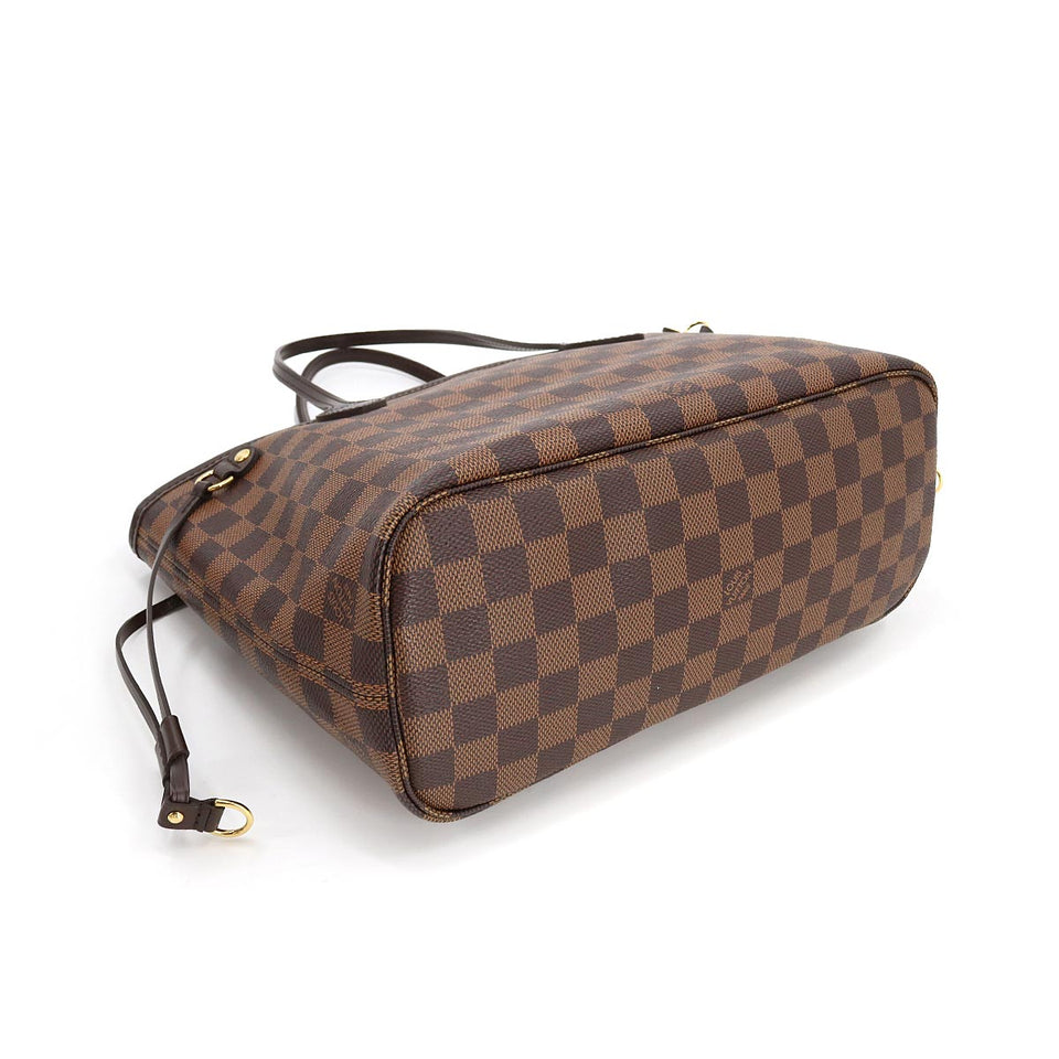 Louis Vuitton Damier Monogram Neverfull PM Tote Bag Brown Gold Hardware