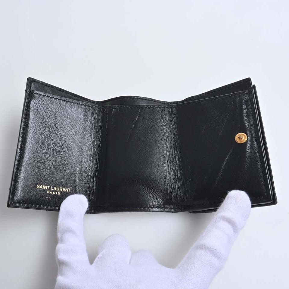Saint Laurent- Leather Tiny Wallet Tri-fold Compact Wallet Black