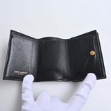 Saint Laurent- Leather Tiny Wallet Tri-fold Compact Wallet Black