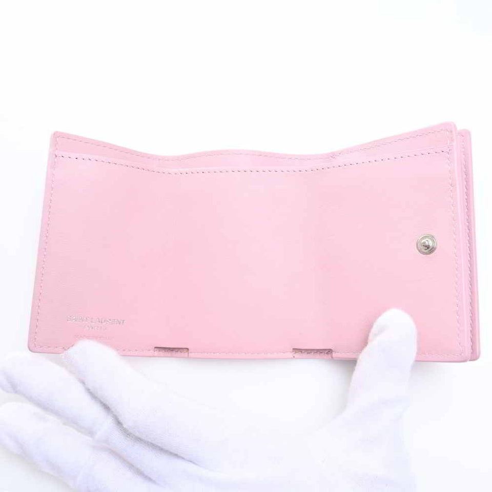 Saint Laurent- Leather Tiny Wallet Tri-fold Compact Wallet Pink