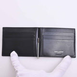 Saint Laurent- Leather Money Clip Bifold Wallet Billfold Black