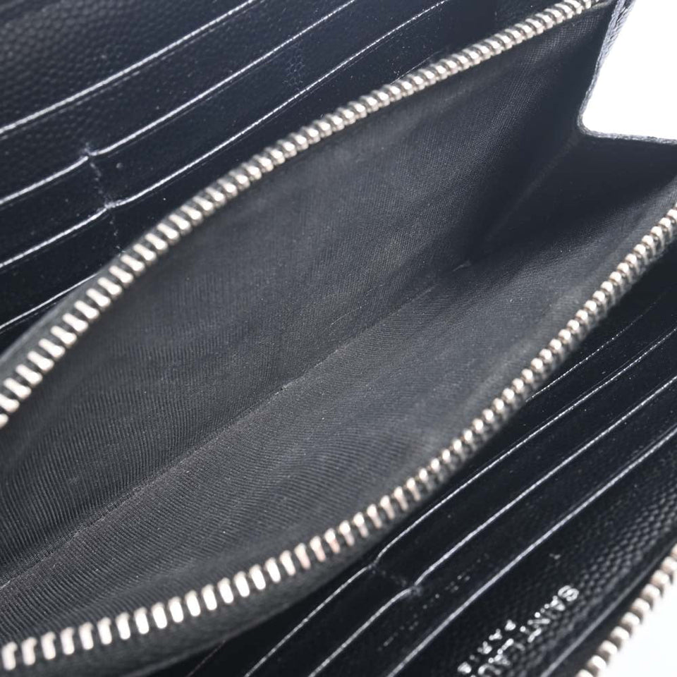Saint Laurent- Leather Round Zipper Long Wallet Black