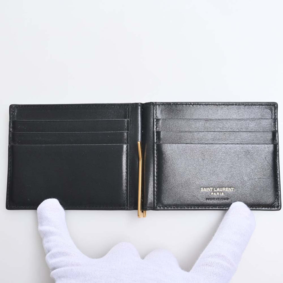 Saint Laurent- Leather Money Clip Bill Clip Wallet Billfold Black