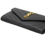 Saint Laurent- Leather V-stitch Bi-fold Long Wallet Black