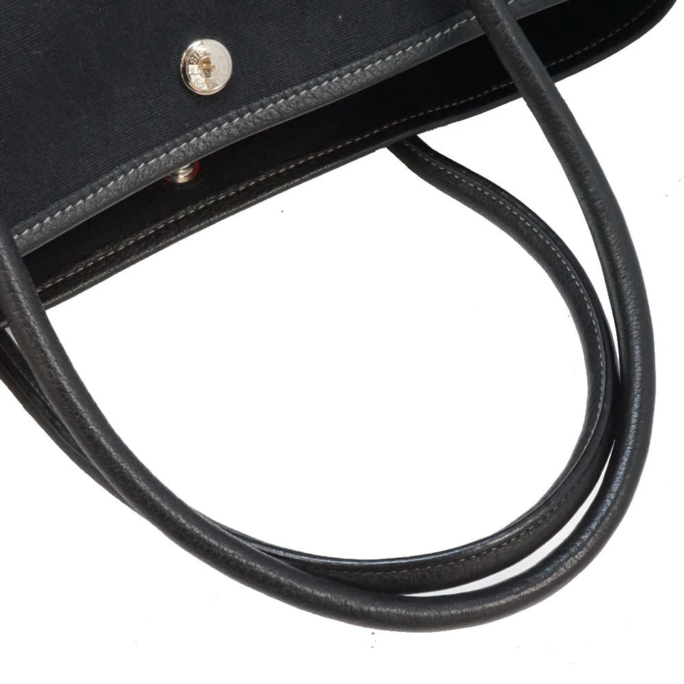 Hermes Garden Party PM Tote Bag Canvas Toile Ash Leather Black