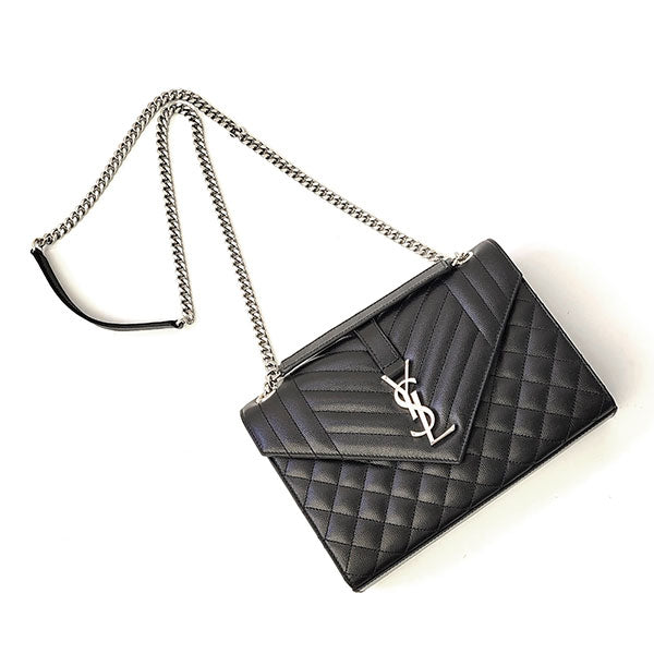 Saint Laurent- Envelope Medium Chain Shoulder Bag Black Silver