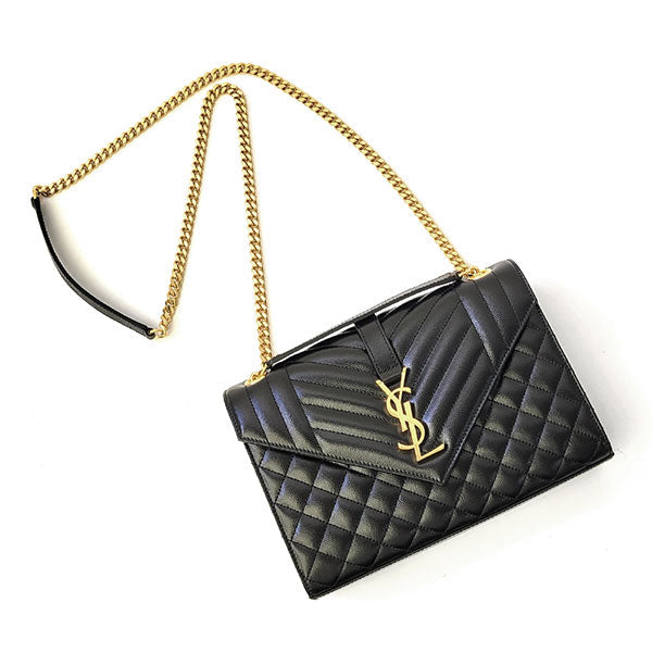 Saint Laurent- Envelope Medium Chain Shoulder Bag Black Gold