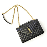 Saint Laurent- Envelope Medium Chain Shoulder Bag Black Gold