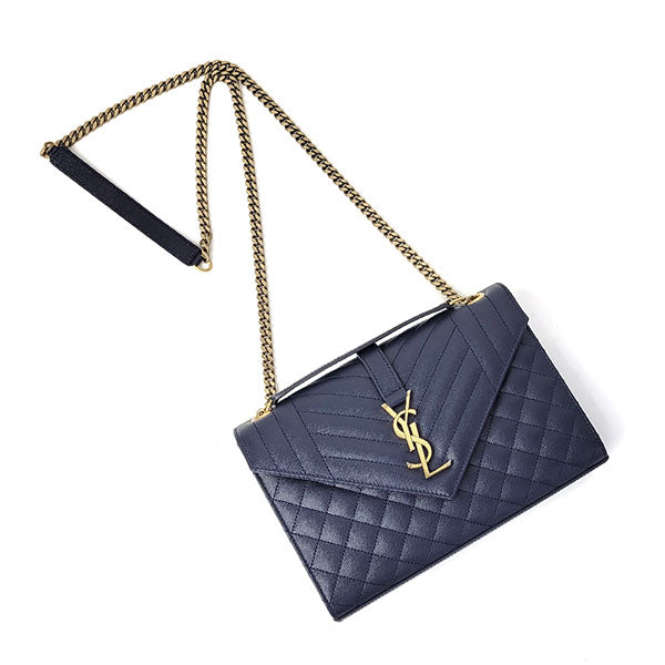 Saint Laurent- Envelope Medium Chain Shoulder Bag Marine Rouge Navy Gold