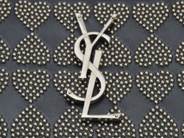 Saint Laurent- Round Zipper Long Wallet Heart Studded Black