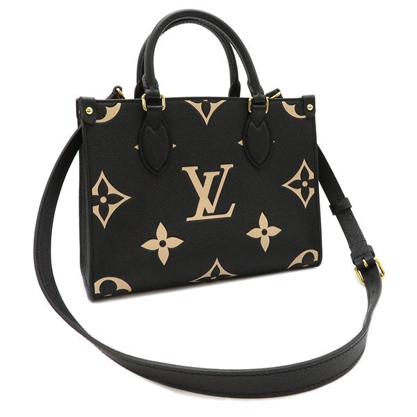 Louis Vuitton 2WAY Bag On The Go PM Tote Shoulder Bag Black x Beige