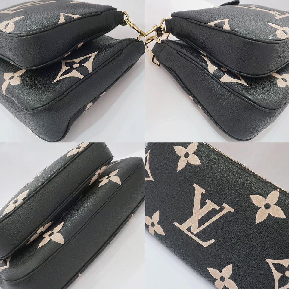 Louis Vuitton Multi Pochette Accessoires Bag Monogram Implant Leather Black Creme