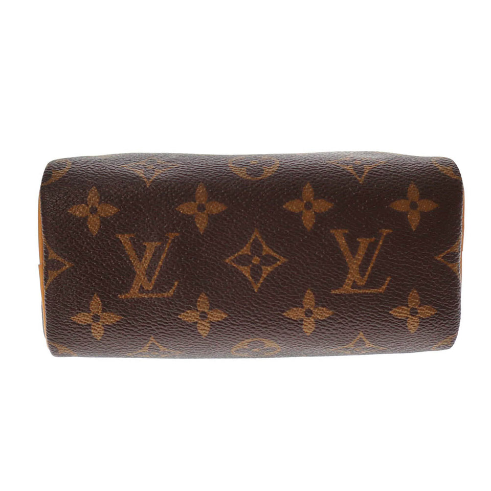 Louis Vuitton Nano Speedy Monogram Canvas Brown Leather Black