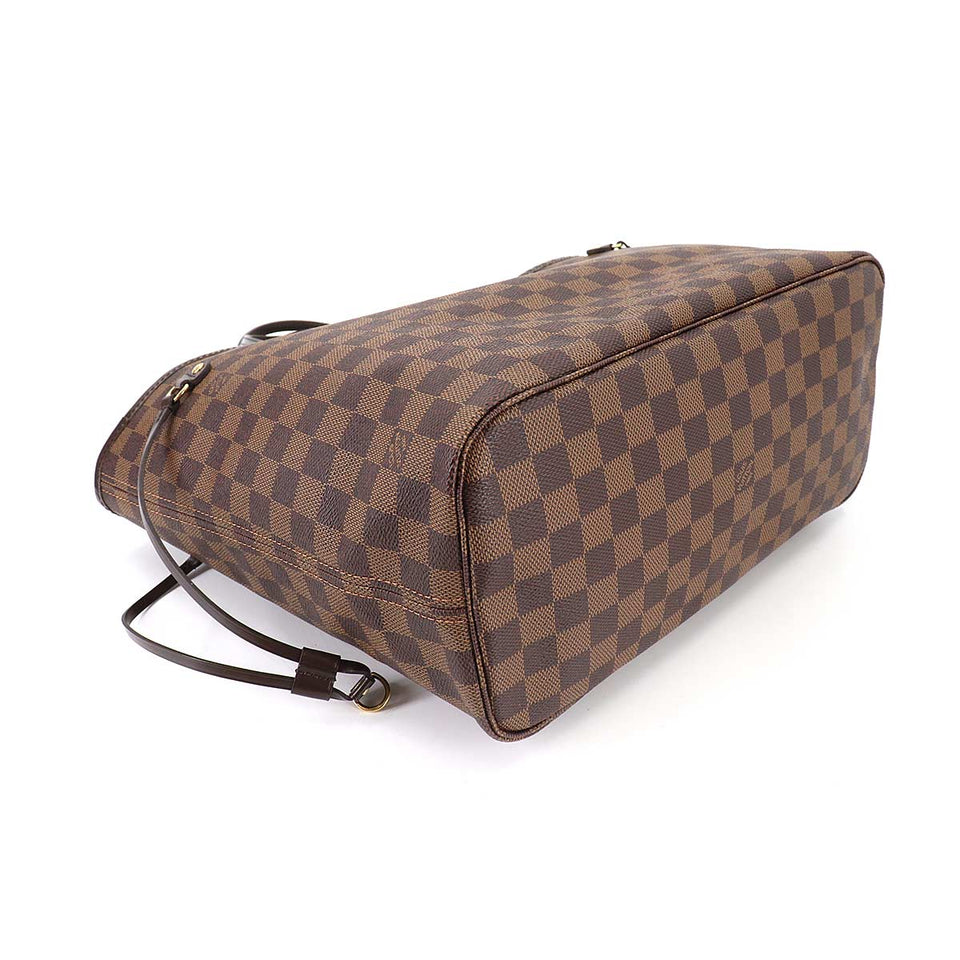 Louis Vuitton Damier Neverfull MM Tote Bag Ebene Series Brown Gold Metal Fittings