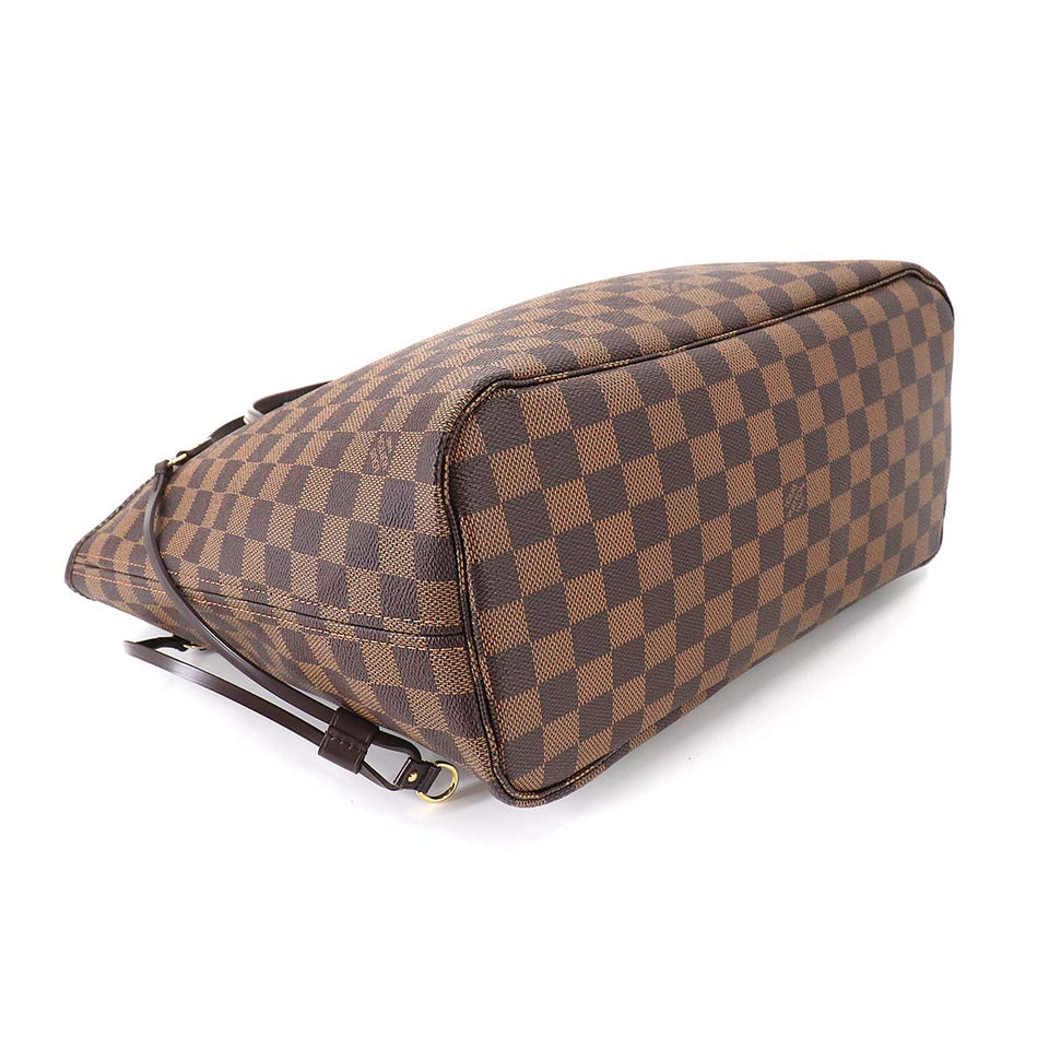Louis Vuitton Damier Neverfull MM Tote Bag Ebene Brown Red Gold Metal Fittings