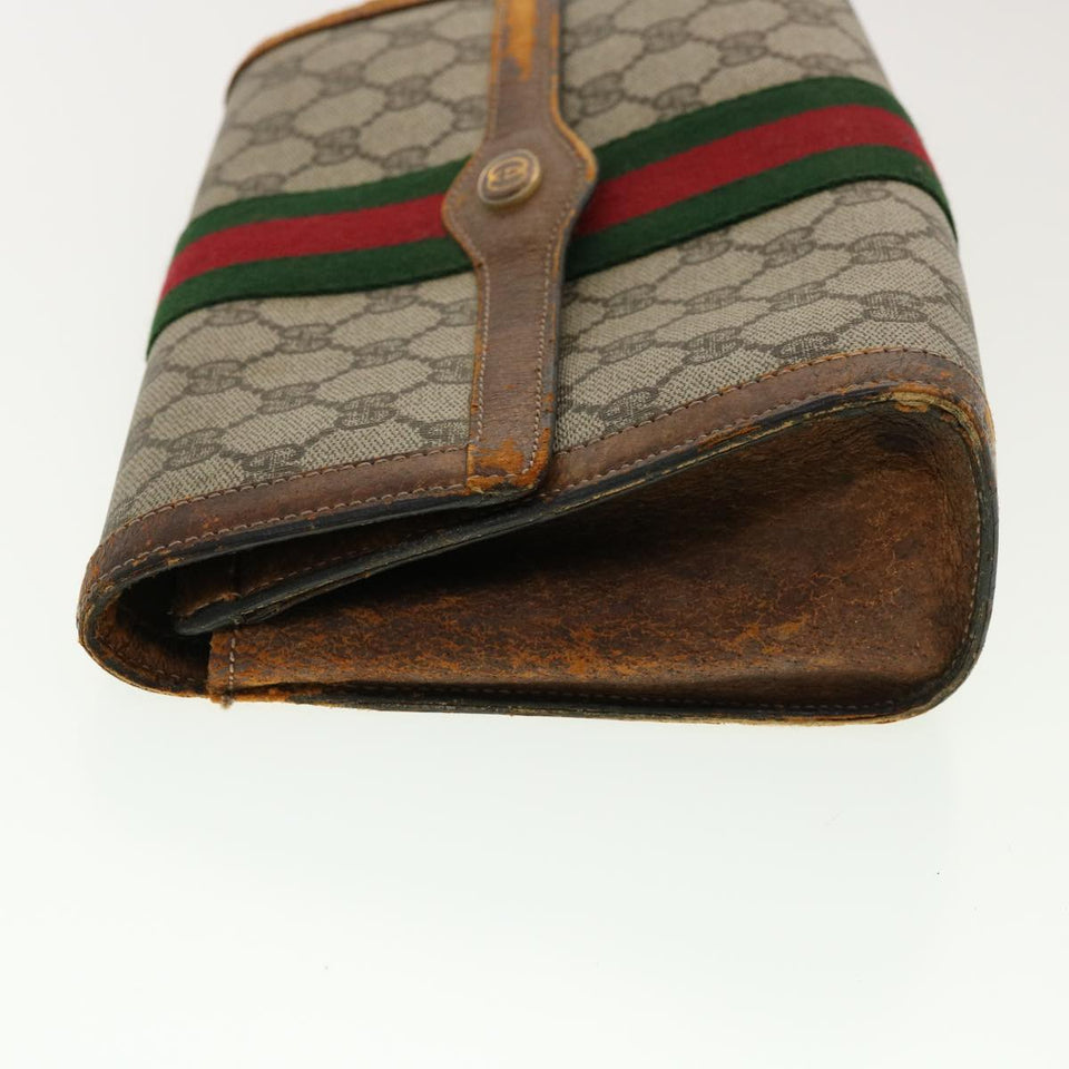 Gucci Web Sherry Line GG Canvas Clutch Bag PVC Leather Beige Green 40002