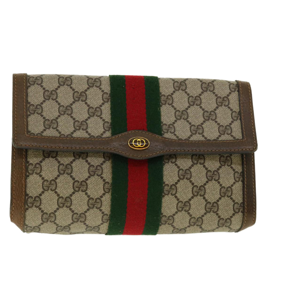 Gucci GG Canvas Web Sherry Line Clutch Bag Beige Red 41014308725 40097