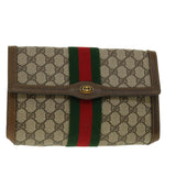 Gucci GG Canvas Web Sherry Line Clutch Bag Beige Red 41014308725 40097