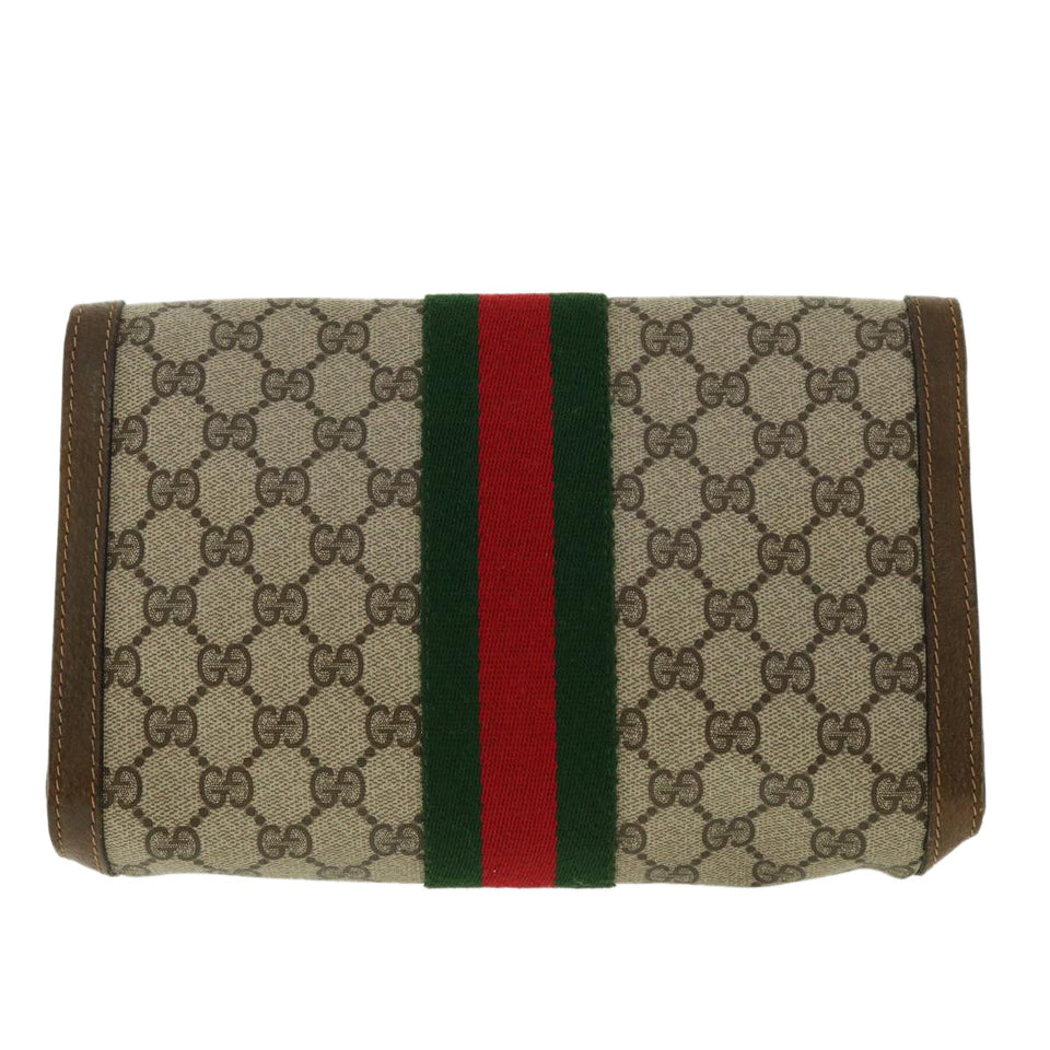 Gucci GG Canvas Web Sherry Line Clutch Bag Beige Red 41014308725 40097