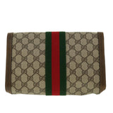 Gucci GG Canvas Web Sherry Line Clutch Bag Beige Red 41014308725 40097
