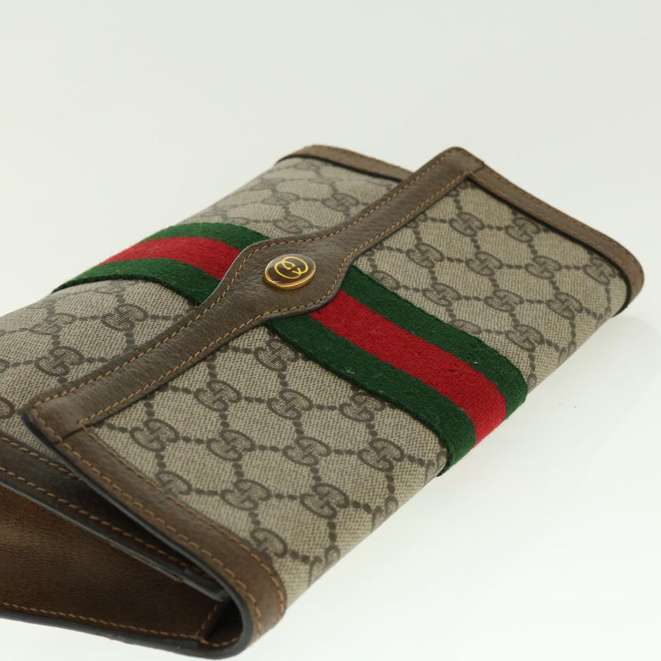 Gucci GG Canvas Web Sherry Line Clutch Bag Beige Red 41014308725 40097