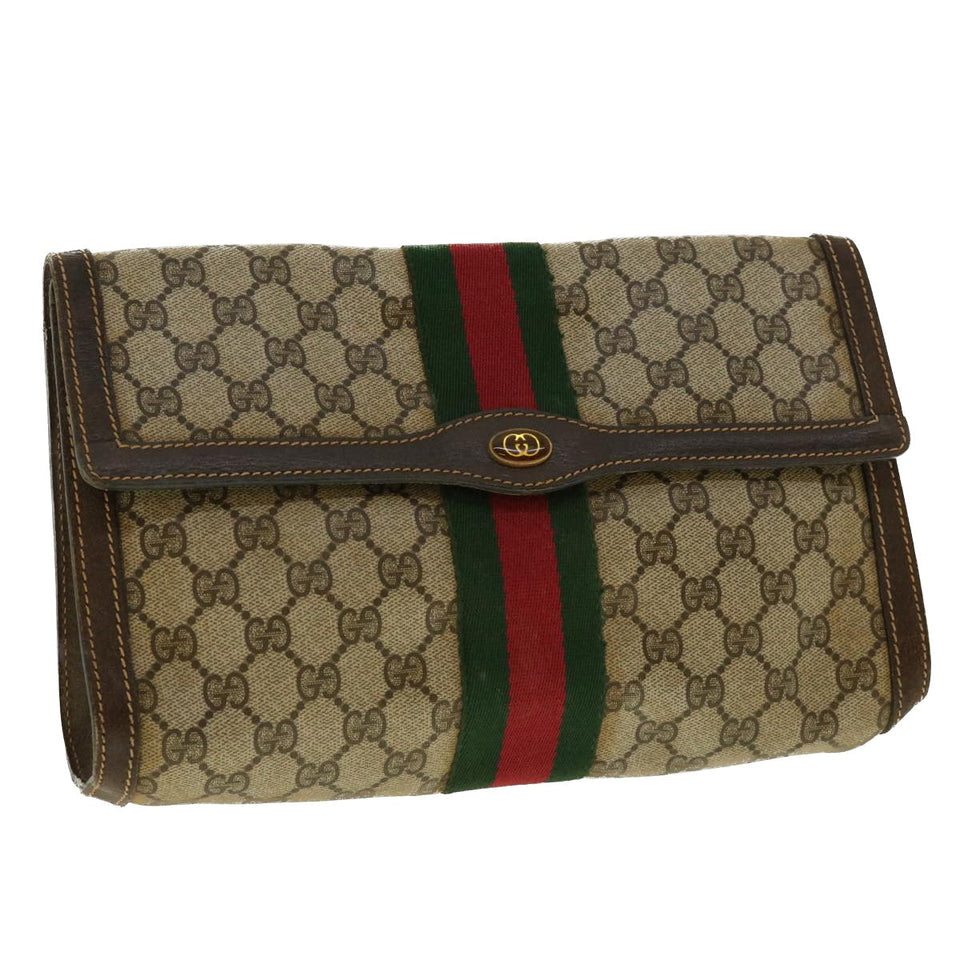 Gucci GG Canvas Web Sherry Line Clutch Bag Beige Red 41.014.3087.30 40343