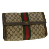 Gucci GG Canvas Web Sherry Line Clutch Bag Beige Red 41.014.3087.30 40343