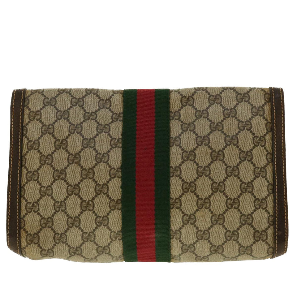 Gucci GG Canvas Web Sherry Line Clutch Bag Beige Red 41.014.3087.30 40343