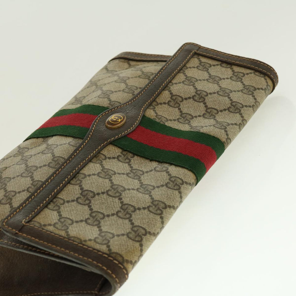 Gucci GG Canvas Web Sherry Line Clutch Bag Beige Red 41.014.3087.30 40343