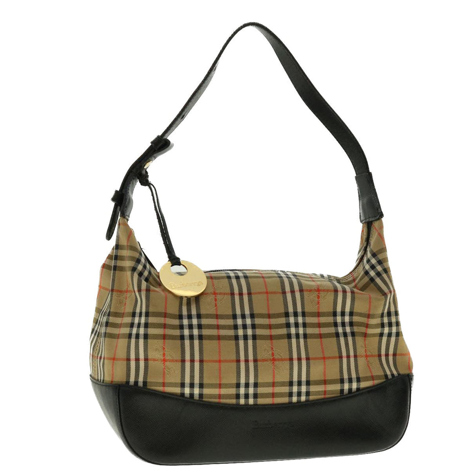 Luxury BurberrySs Nova Check Hand Bag Nylon Leather Beige Auth 40354