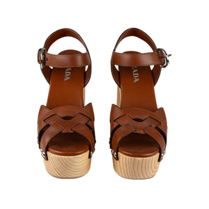 Women's Prada Wooden Platform Sandals - '10s