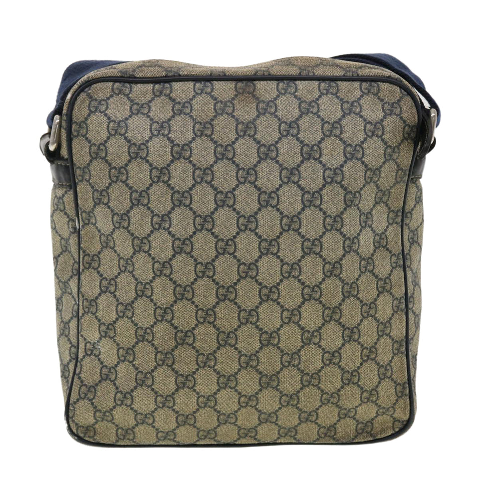 Gucci GG Canvas Shoulder Bag PVC Leather Navy Beige 201448 40369