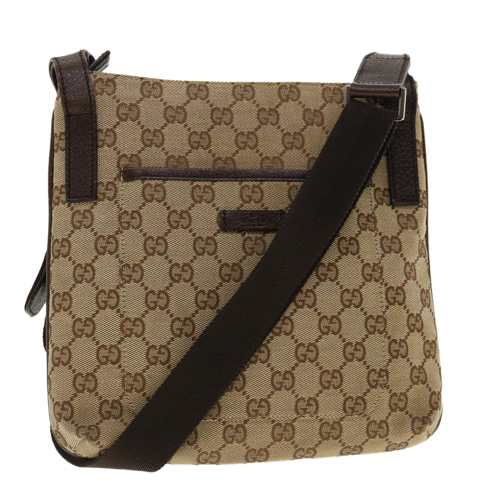 Gucci GG Canvas Shoulder Bag Beige Dark Brown 122793 40529