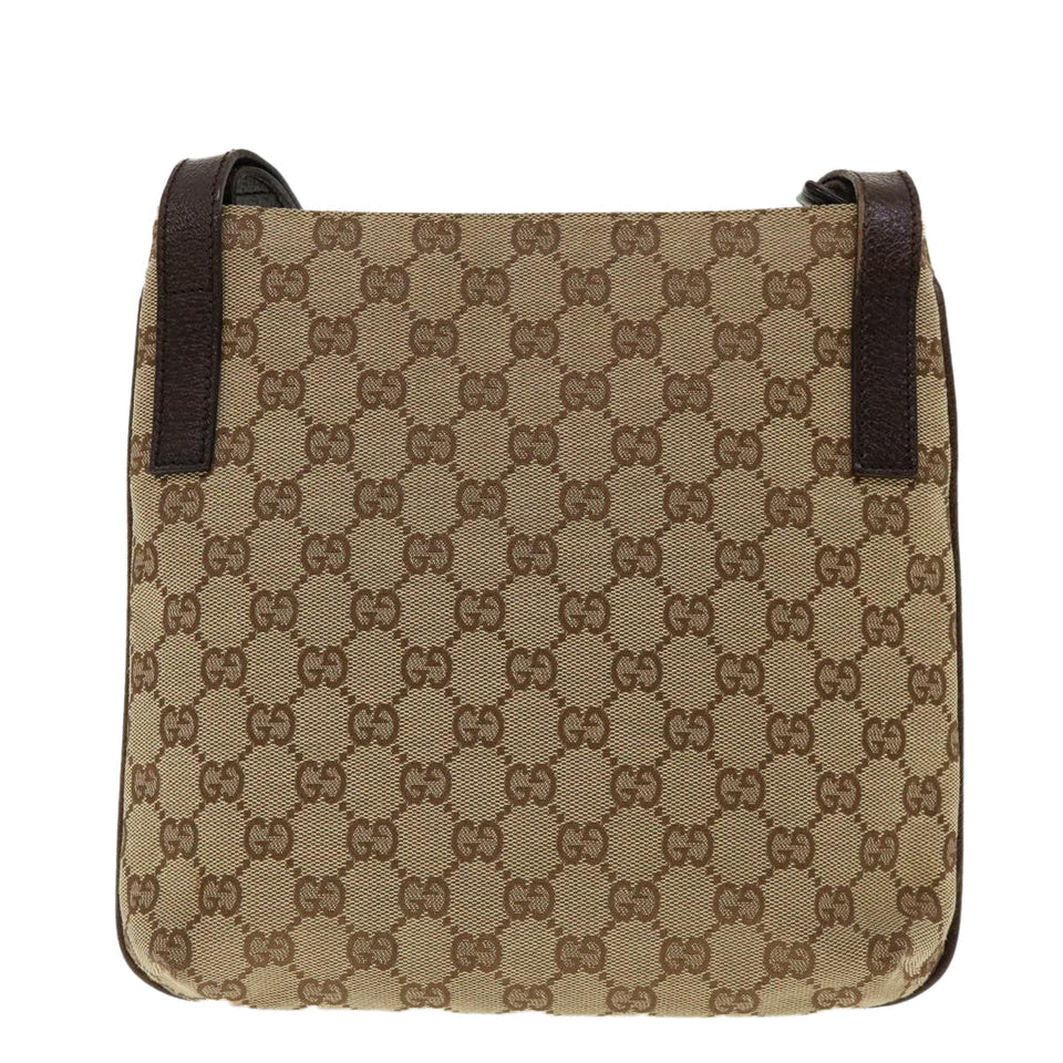 Gucci GG Canvas Shoulder Bag Beige Dark Brown 122793 40529